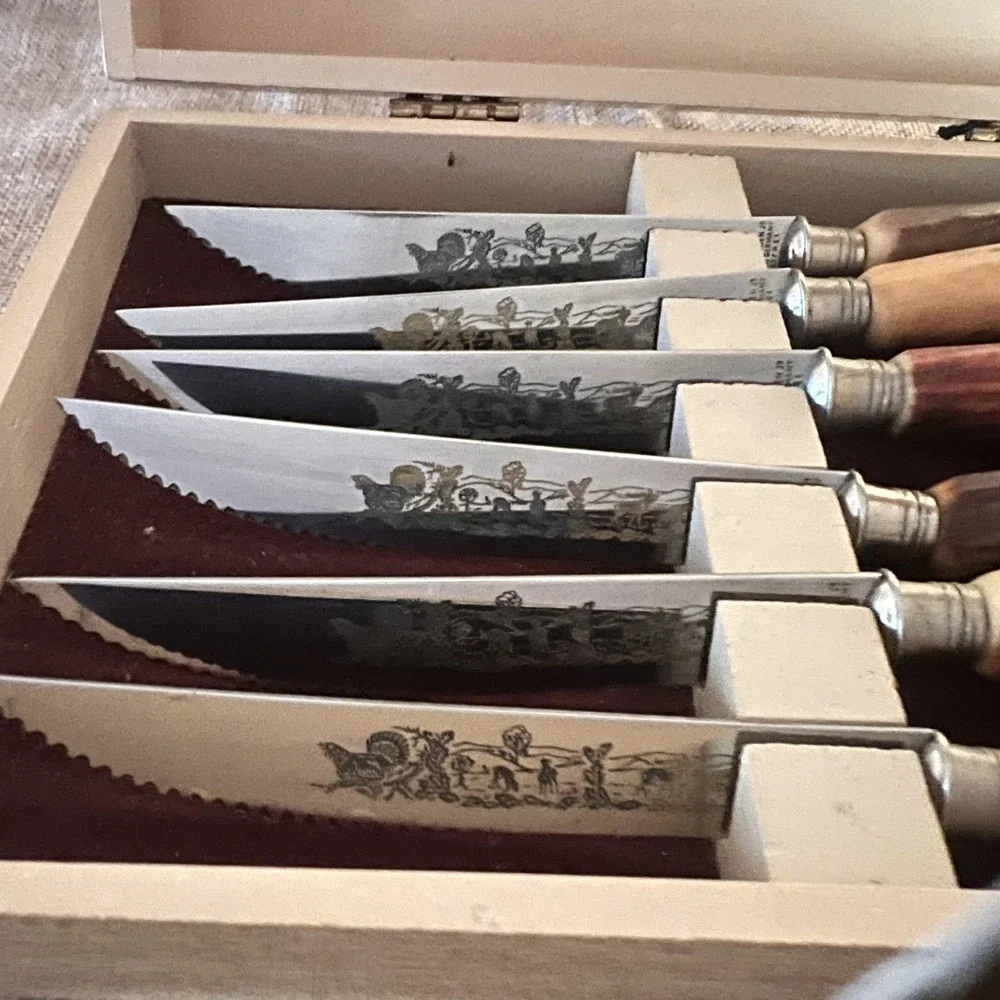 Anton Wingen‎ Solingen Germany Rostfrei Engraved Stag Horn 6 Piece Knife Set